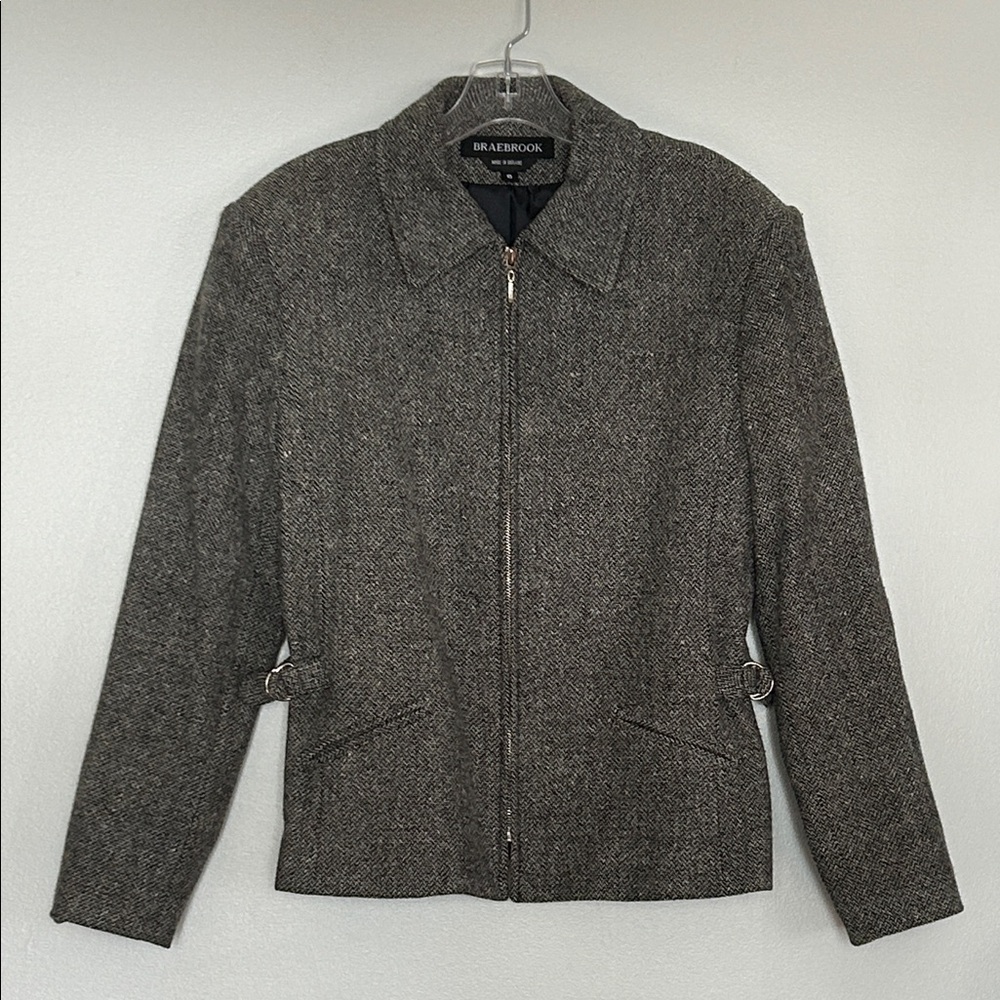Braebrook 💯 Wool Herringbone Lined Suit Jacket - Grey - size 8